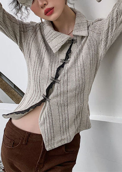 Apricot Asymmetrical Patchwork Knit Sweater Tops Long Sleeve Ly0778