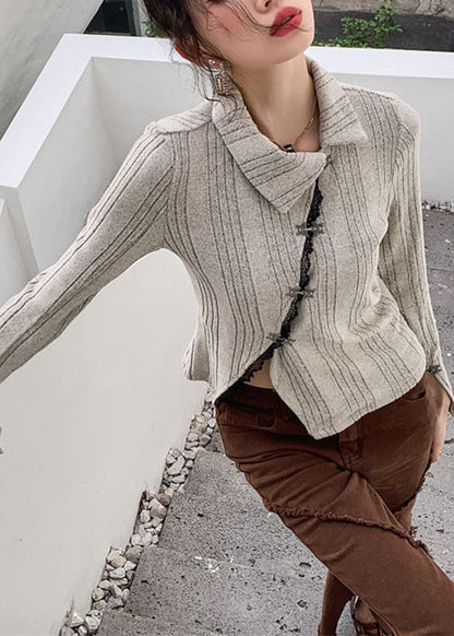 Apricot Asymmetrical Patchwork Knit Sweater Tops Long Sleeve Ly0778