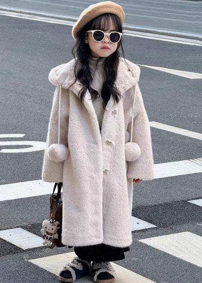 Apricot Fuzzy Ball Decorated Mink Velvet Hoodies Long Coats Winter Tg021