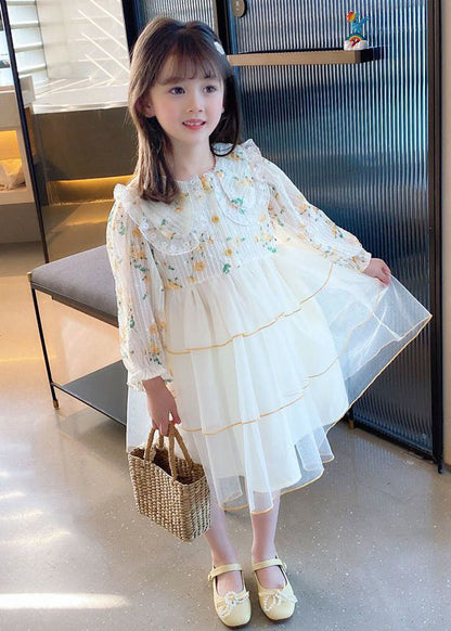 Apricot Peter Pan Collar Patchwork Tulle Long Dresses Long Sleeve Ss1040