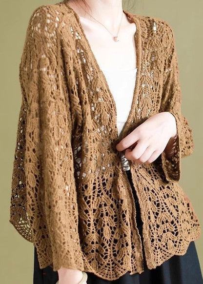 Black Hollow Out Knit Loose Cardigans Summer Wn011