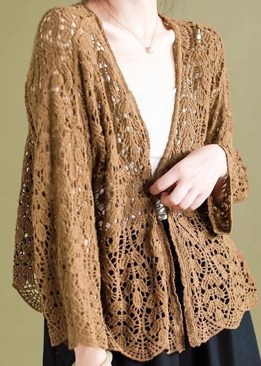 Black Hollow Out Knit Loose Cardigans Summer Wn011