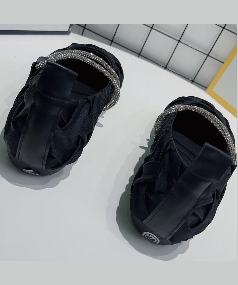 Black Wrinkled Comfy Flat Shoes Ap1045