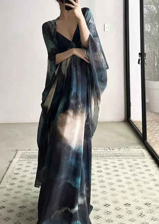Cardigans and Spaghetti Strap Dresses Chiffon Two Piece Suit