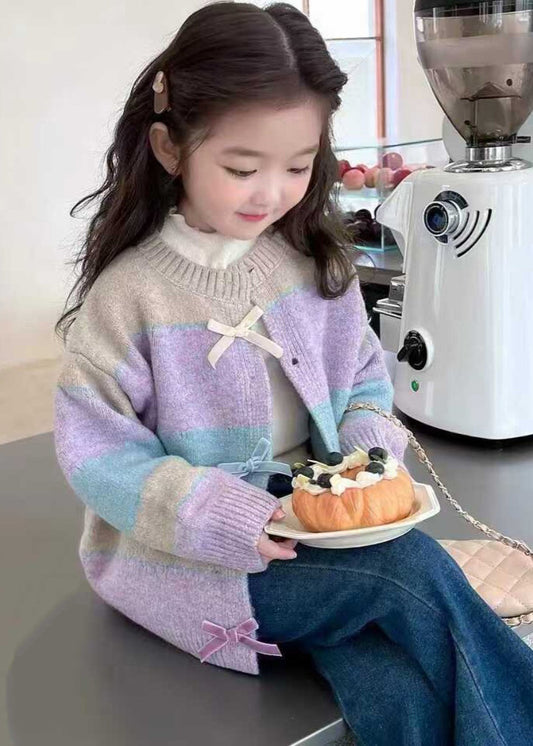 Colorblock O-neck Button Cotton Knit Cardigan Winter Wl045