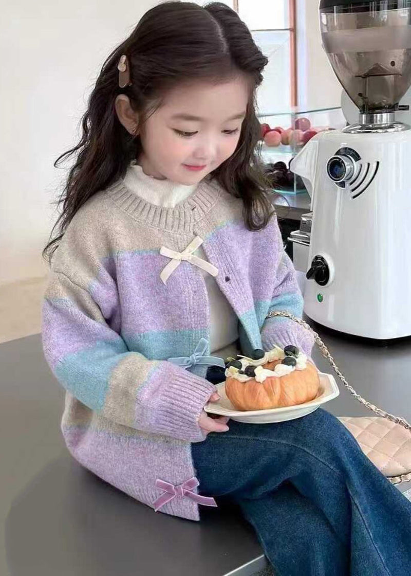 Colorblock O-neck Button Cotton Knit Cardigan Winter Wl045