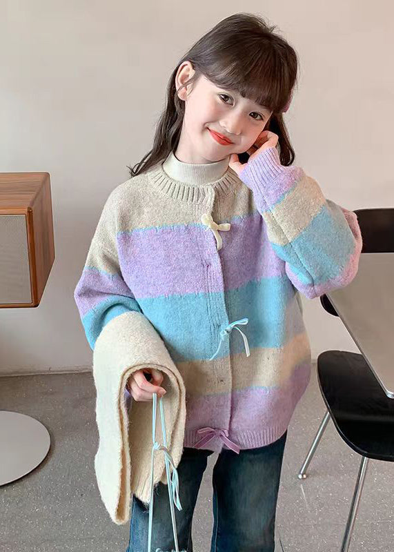Colorblock O-neck Button Cotton Knit Cardigan Winter Wl045