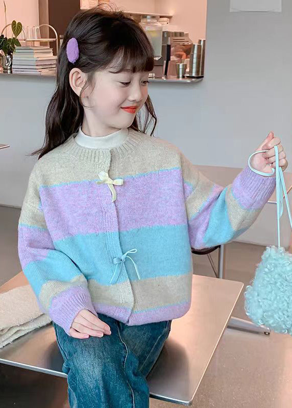 Colorblock O-neck Button Cotton Knit Cardigan Winter Wl045