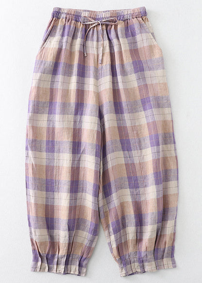 Oversized Linen Harem Pants Plaid Colorblock Summer