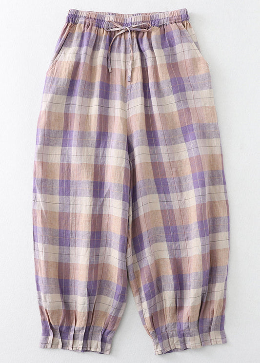 Oversized Linen Harem Pants Plaid Colorblock Summer
