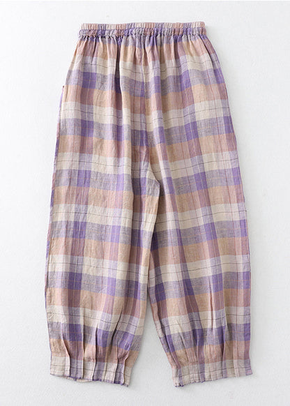 Oversized Linen Harem Pants Plaid Colorblock Summer