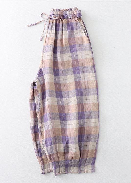 Oversized Linen Harem Pants Plaid Colorblock Summer