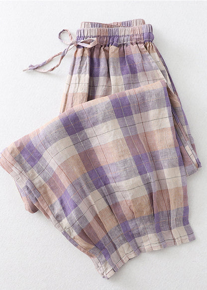 Oversized Linen Harem Pants Plaid Colorblock Summer