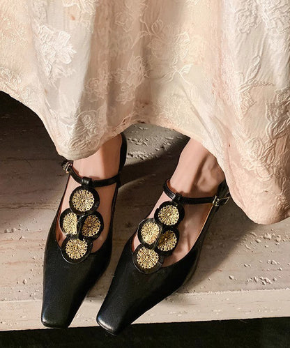 Gold Buckle Strap Decorated Splicing Heels Shoes Dd1060