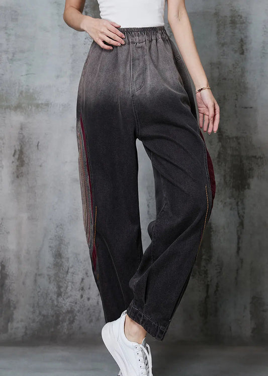 Gradient Color Embroidered Patchwork Denim Pants Spring Jk1017
