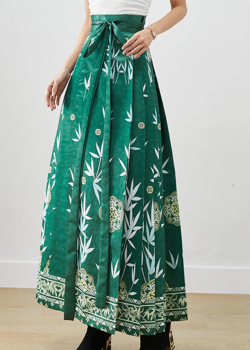 Print Exra Large Hem Silk Pleated Skirts