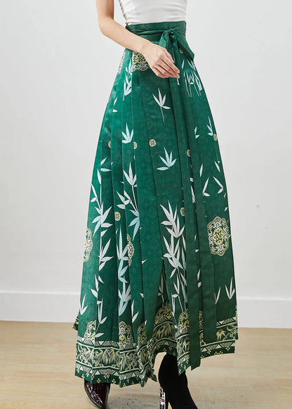 Print Exra Large Hem Silk Pleated Skirts