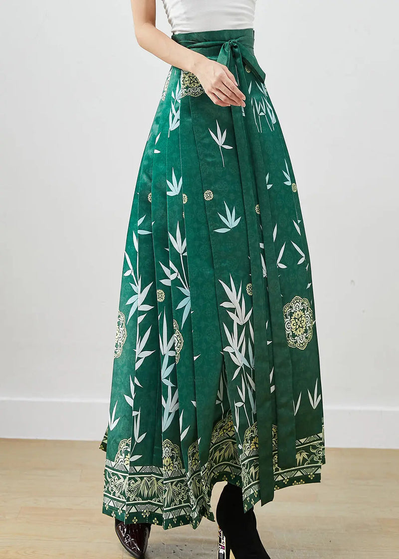 Print Exra Large Hem Silk Pleated Skirts