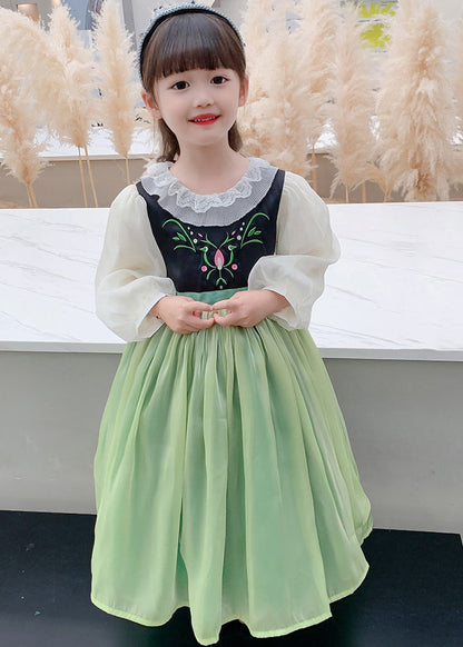 Green Embroideried Flattering Tulle Kids Maxi Dress Spring Ye021