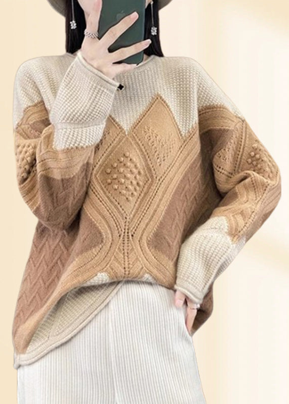 Green O-neck Plaid Cotton Knit Sweaters Fall Qp018