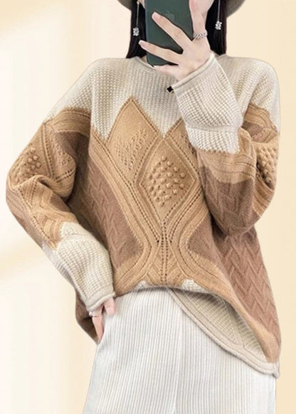 Green O-neck Plaid Cotton Knit Sweaters Fall Qp018
