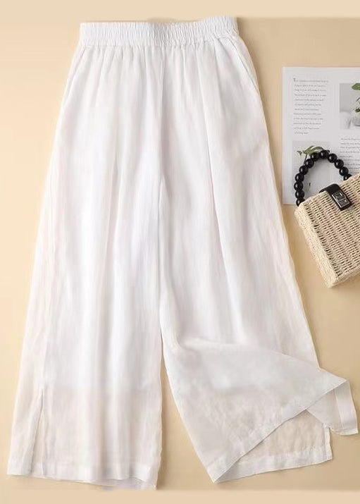Elastic Pants Open Waist Lavender Straight Linen Side