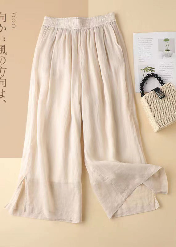 Elastic Pants Open Waist Lavender Straight Linen Side