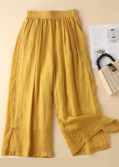 Elastic Pants Open Waist Lavender Straight Linen Side