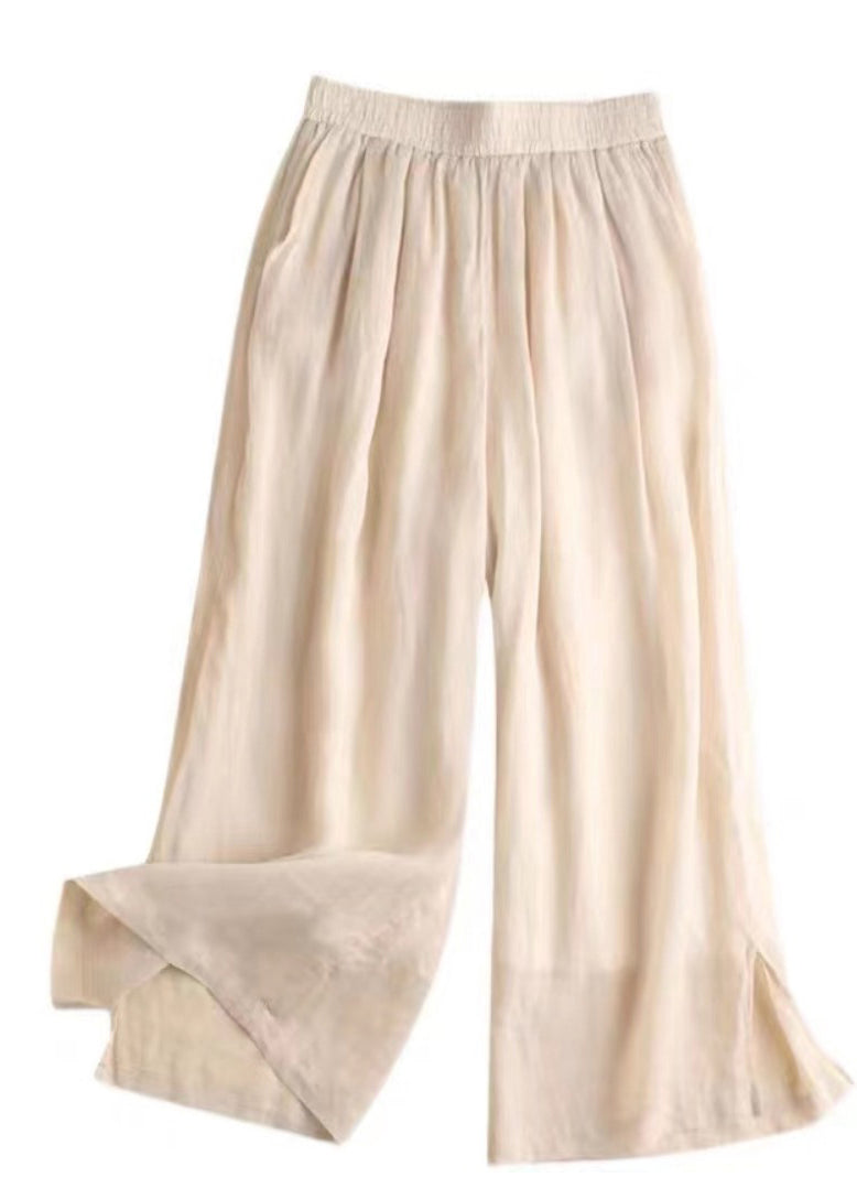 Elastic Pants Open Waist Lavender Straight Linen Side