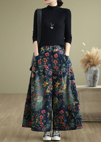 Leg Denim Pants Wide Print Summer Navy Oversized