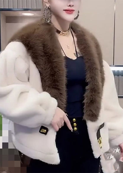 Orange Fur Collar Leather and Fur Coats Winter Ty017