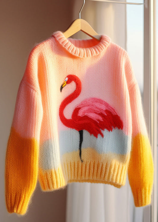Pink O Neck Patchwork Knit Sweaters Fall Qg019