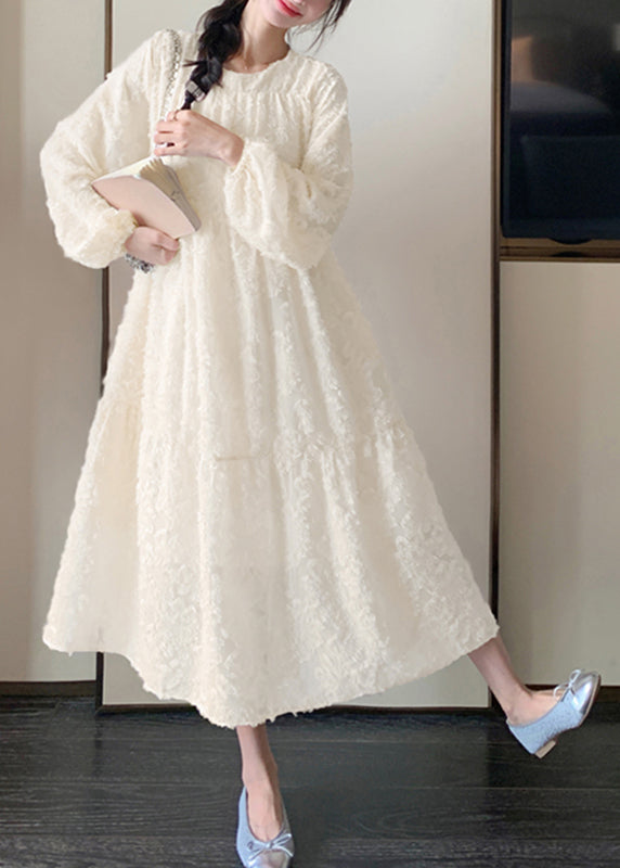 Pink O-neck Patchwork Lace Long Dress Spring Ta039