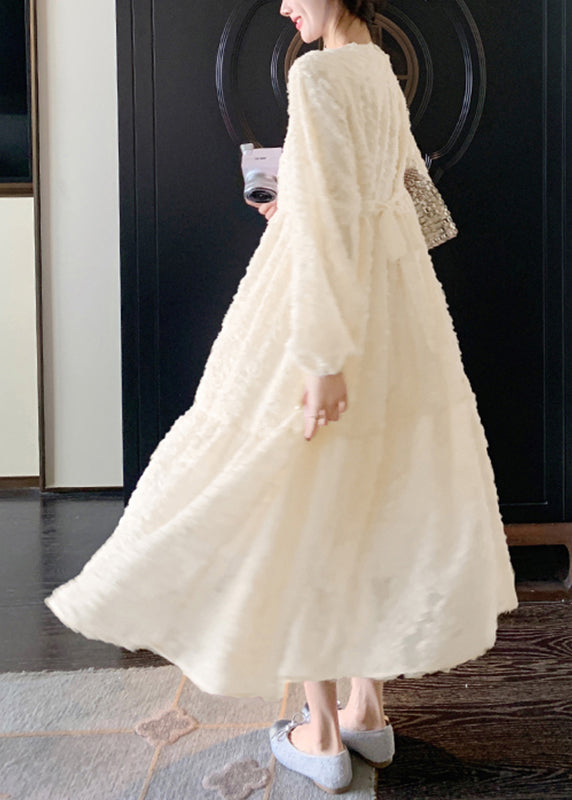 Pink O-neck Patchwork Lace Long Dress Spring Ta039