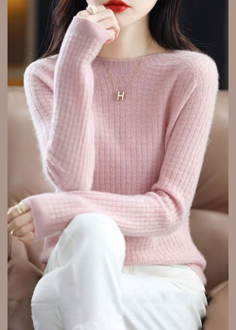 Pink O Neck Cotton Knit Sweaters Fall Qi016