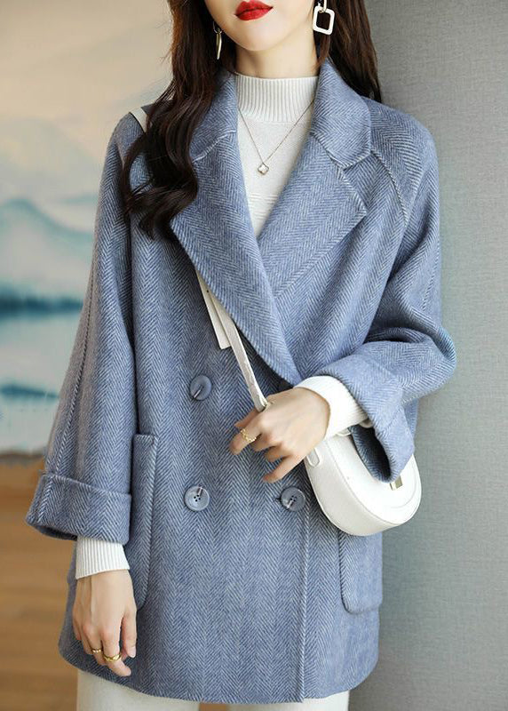 Pink Peter Pan Collar Double Breast Pockets Woolen Coat Winter Rs025