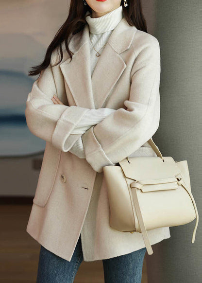 Pink Peter Pan Collar Double Breast Pockets Woolen Coat Winter Rs025