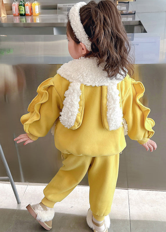 Pink Peter Pan Collar Warm Fleece Coats and Beam Pants Two Pieces Set Winter Tr016