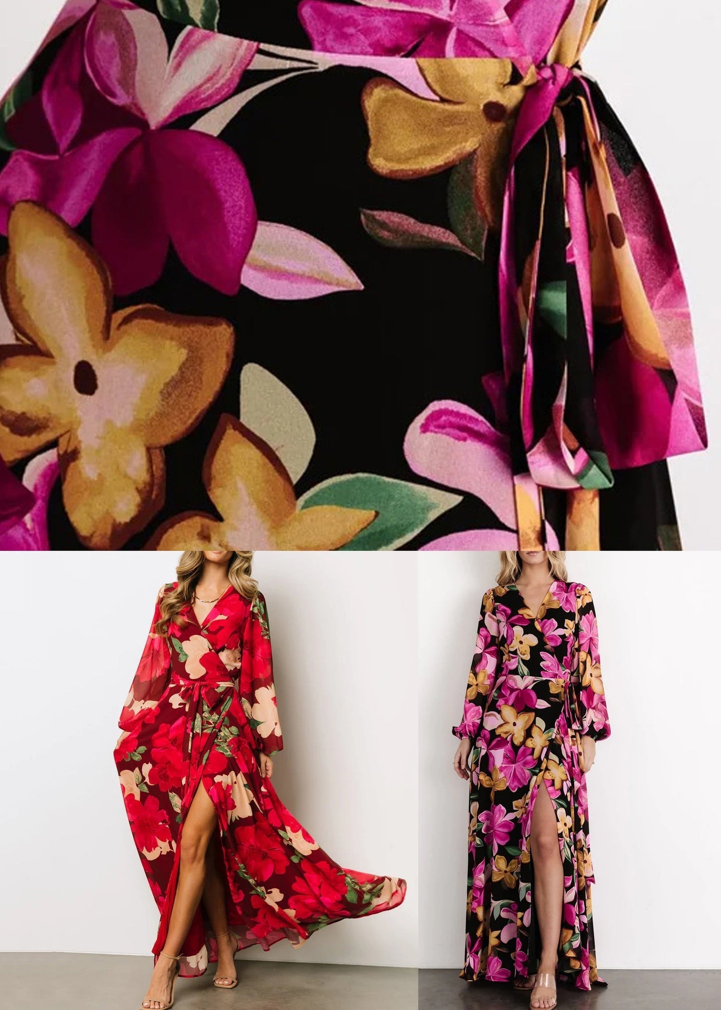 Purple Tie Waist Cotton Long Dress V Neck Long Sleeve Au1023