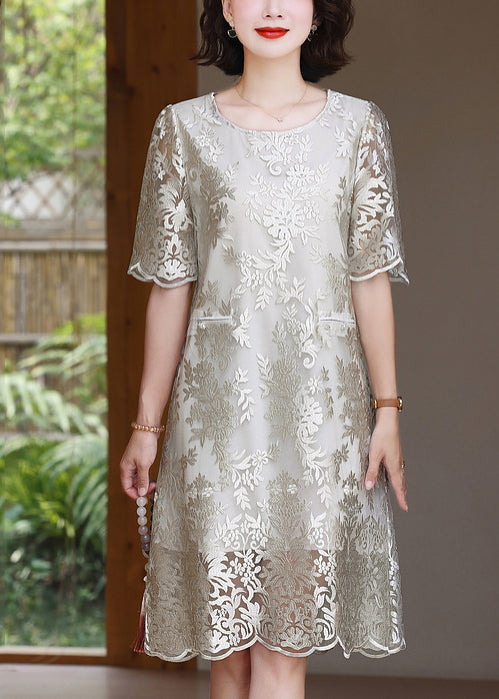 Silvery Jacquard Silk Maxi Dresses Summer Yy005