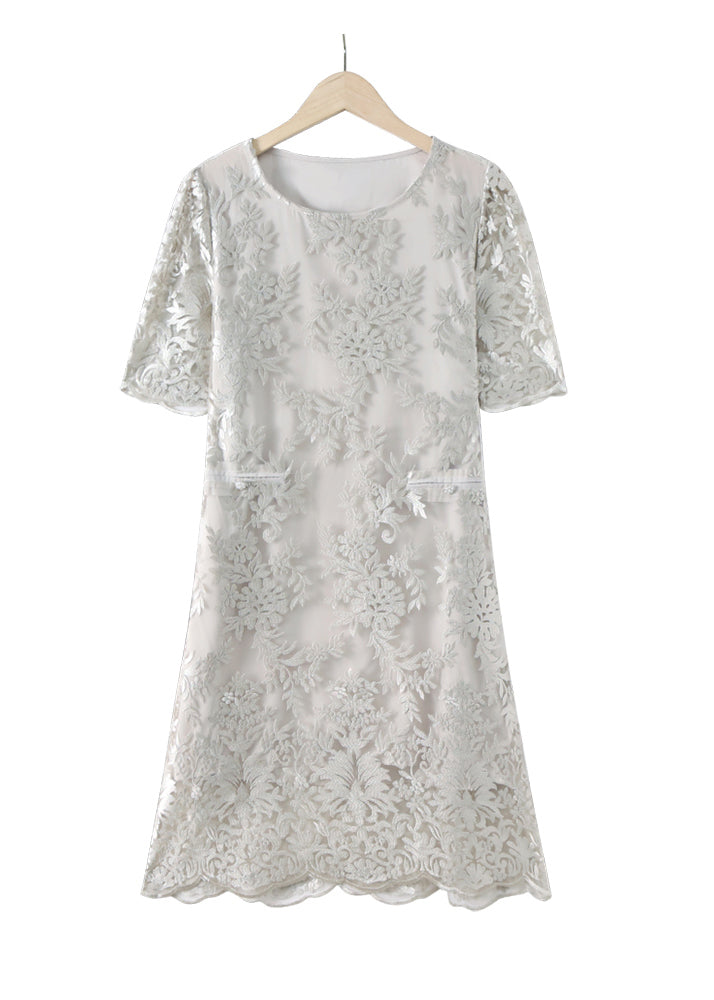 Silvery Jacquard Silk Maxi Dresses Summer Yy005