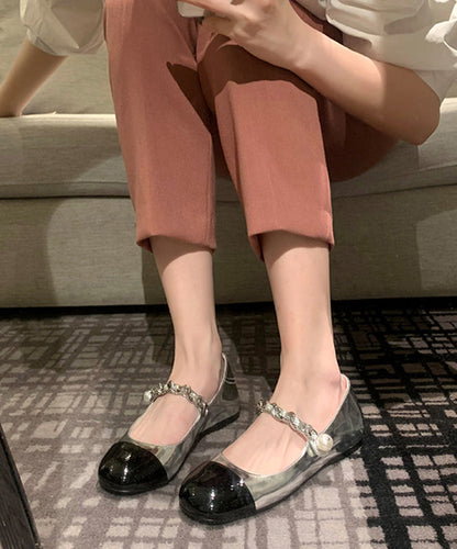 Feet Leather Silver Shoes Flat Splicing Faux Buckle