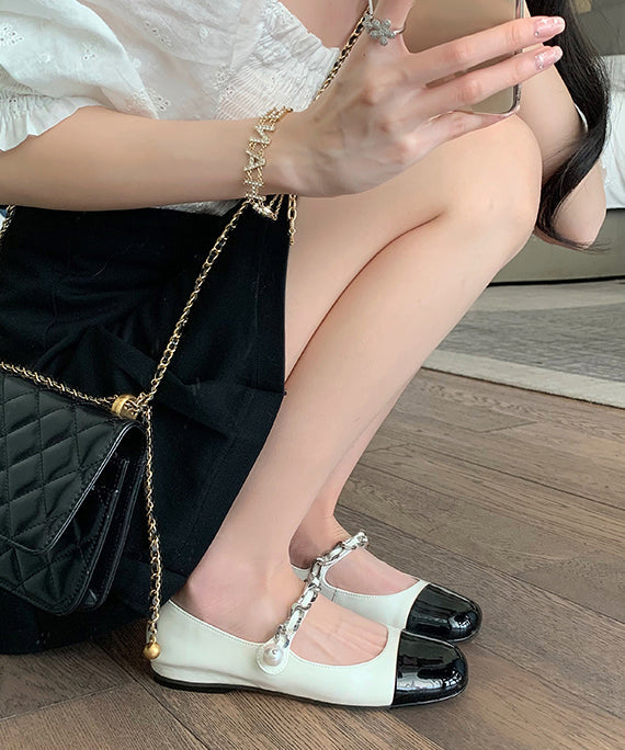 Feet Leather Silver Shoes Flat Splicing Faux Buckle