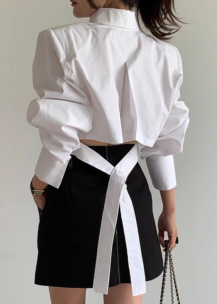 White Back Lace Up Cotton Shorts Blouses Spring Tz023