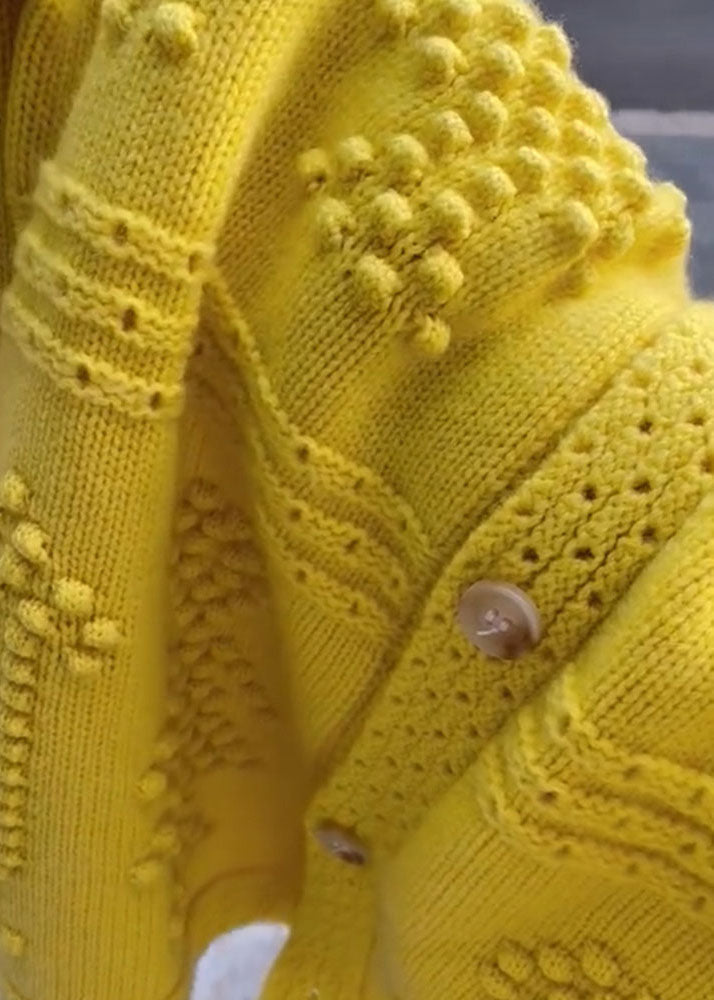 Yellow O Neck Button Knit Sweaters Coat Fall We014