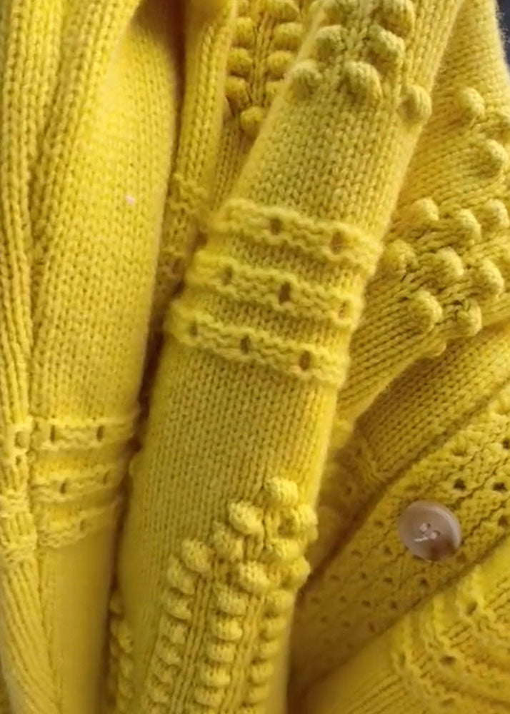 Yellow O Neck Button Knit Sweaters Coat Fall We014