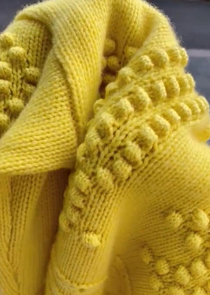 Yellow O Neck Button Knit Sweaters Coat Fall We014