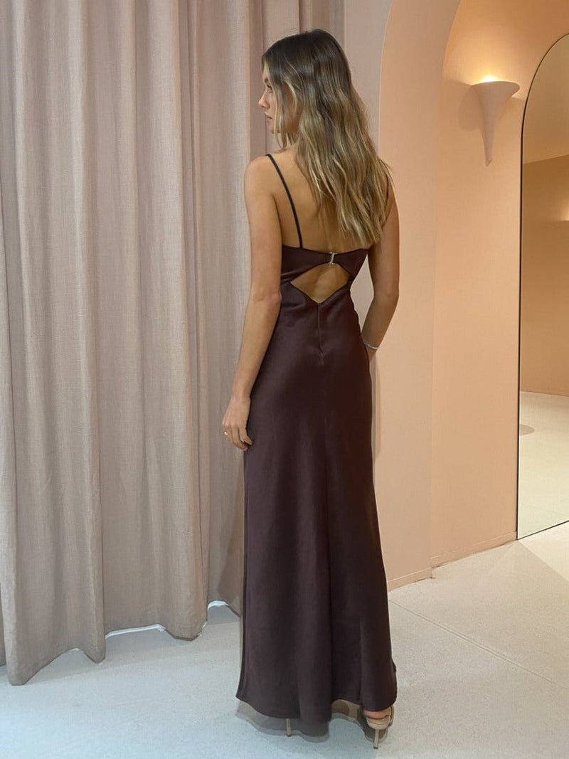 V Neck Dress Hollow Out Cutout High Slit Maxi Dress