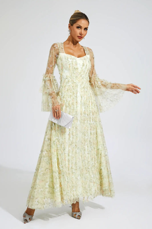 Becky Yellow Mesh Maxi Dress