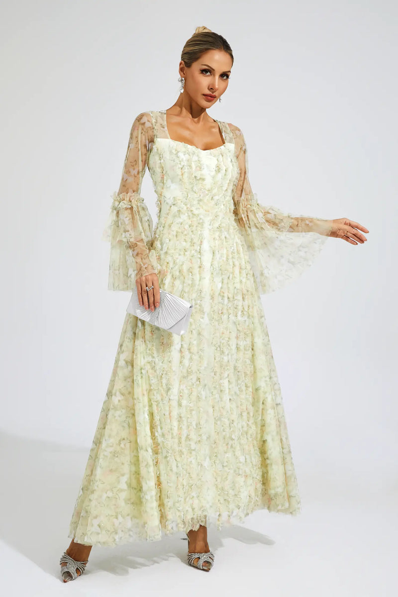 Becky Yellow Mesh Maxi Dress